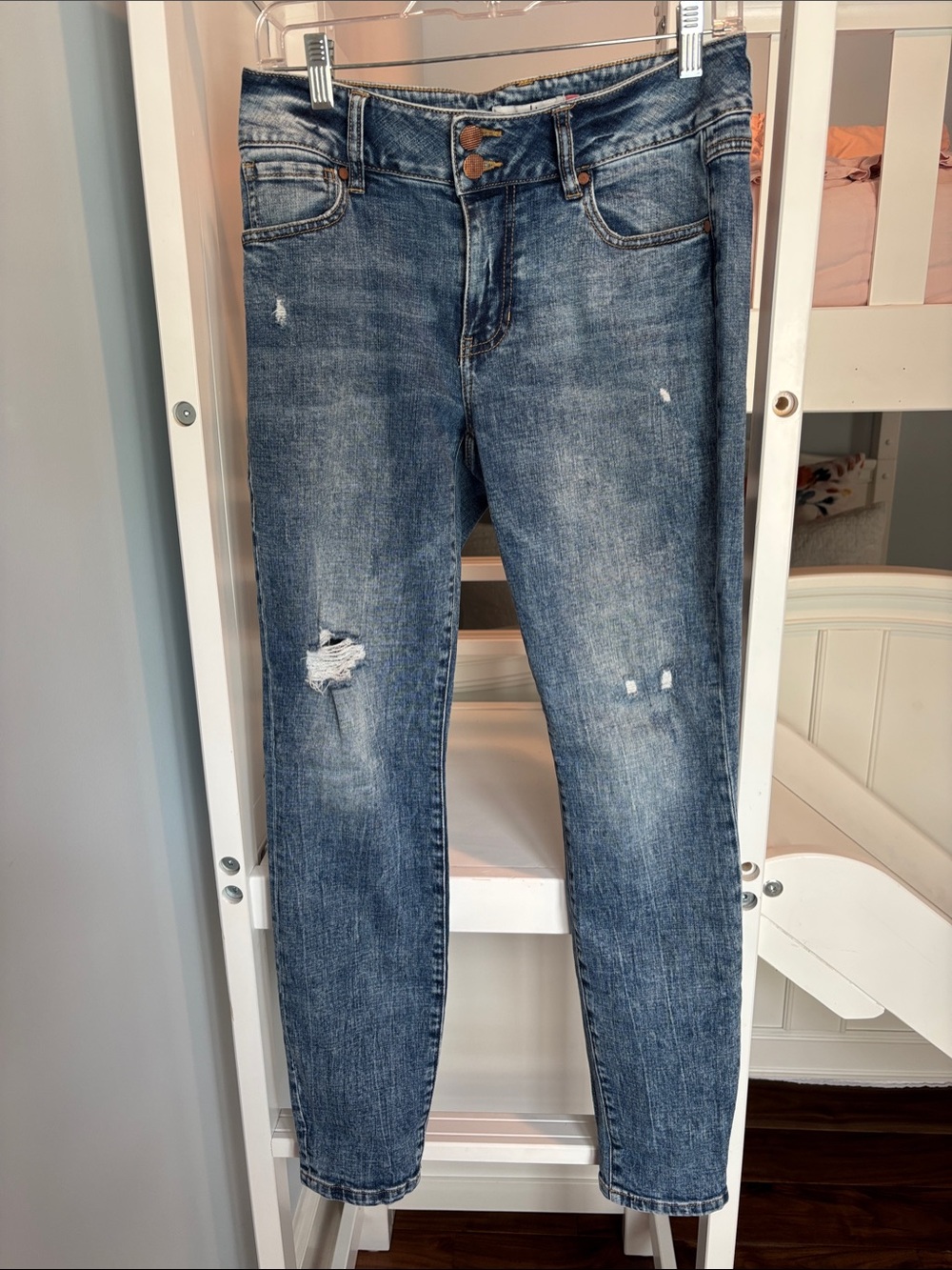 CAbi Mid-Blue Skinny Distressed Jeans